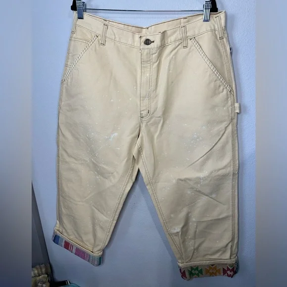 New Tricia Fix Exclusive Carhartt Reworked Pants 17” Waist Kantha Embroidered - Picture 1 of 11